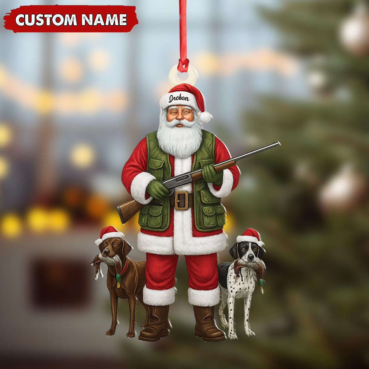 Personalized Santa Hunter Christmas Ornament – Funny Dog Lover Acrylic Holiday Decor