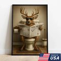 Funny Deer on Toilet Canvas – Hilarious Animal Art Print with SunGlasses and Smoking Reading Newspaper.