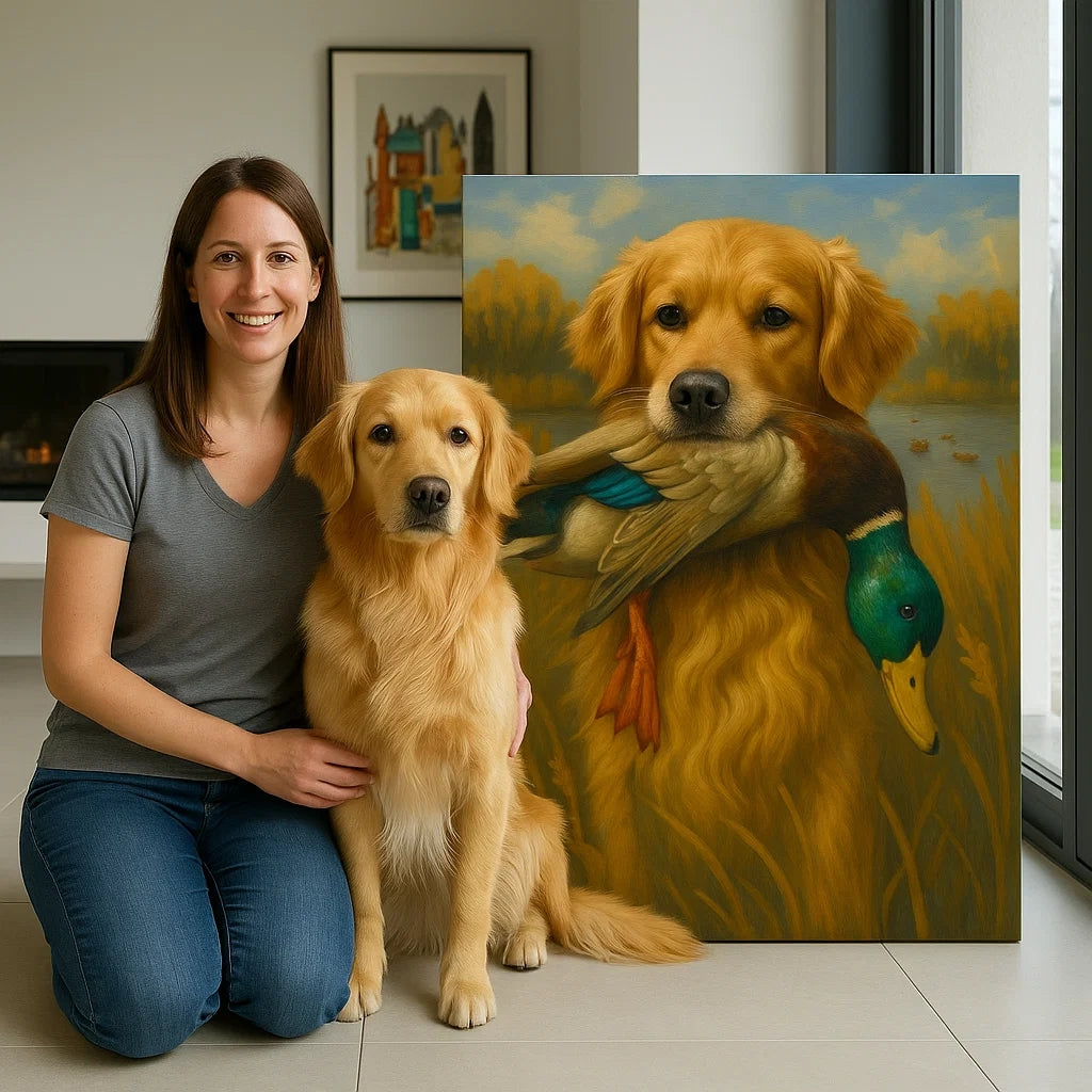 Personalized Hunting Dog Canvas – Custom Golden Retriever Dog Wall Art With Duck