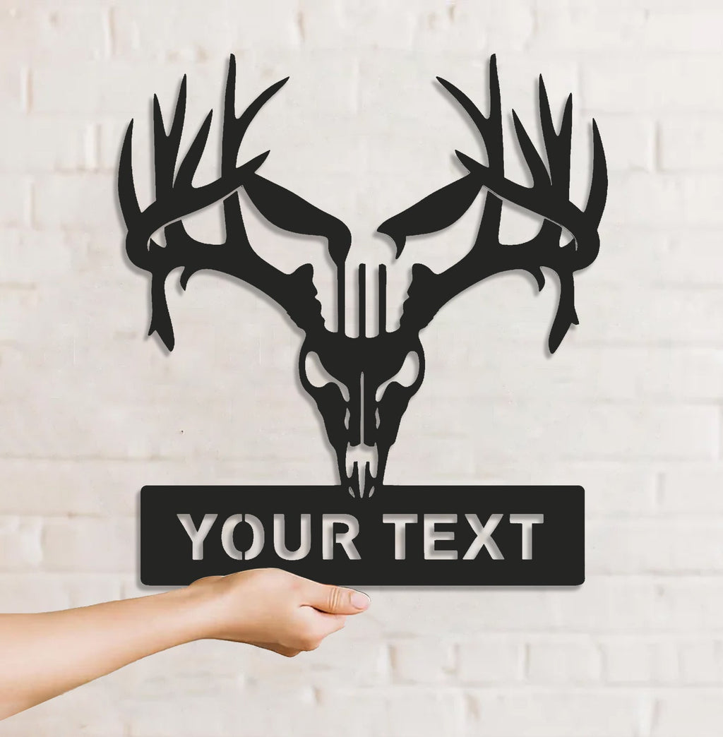 Personalized Deer Skull Metal Sign WITH LED/WITHOUT LED – Rustic Hunting Cabin Wall Decor