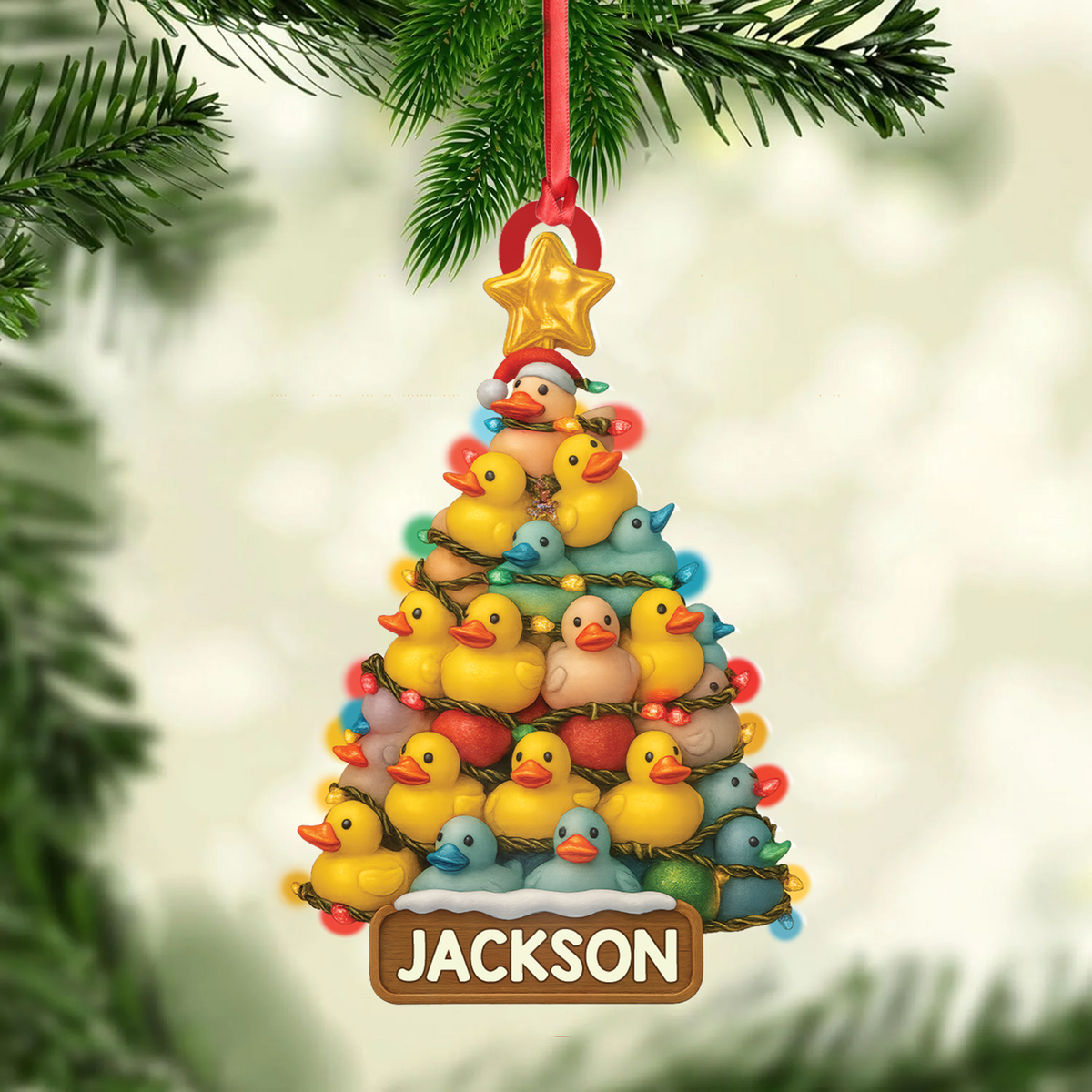 Personalized Funny Rubber Duck Acrylic Christmas Tree Ornament – Custom Name Xmas Decoration for Hunter or Family, Cute Holiday Ornament