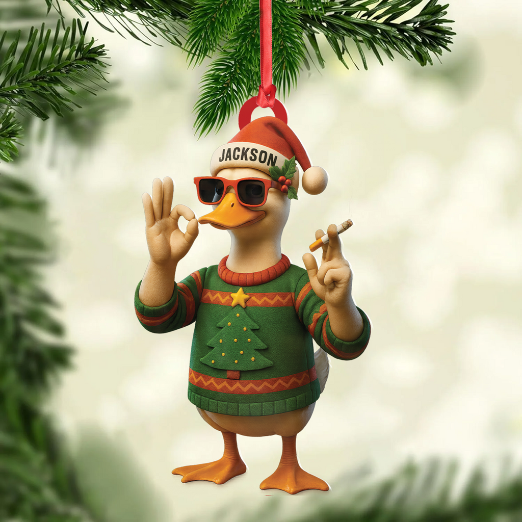 Personalized Funny Cool Duck Acrylic Christmas Ornament – Custom Name Xmas Decor, Unique Holiday Ornament for Hunter or Friend