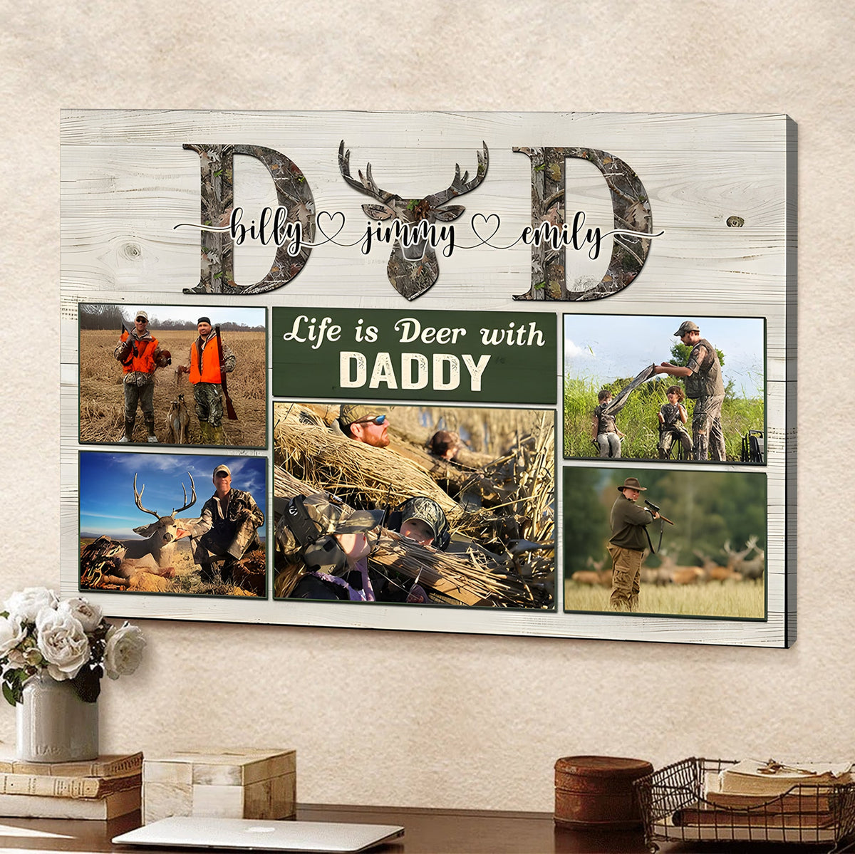 Personalized Hunting Dad Canvas – Life is Deer with Daddy Custom Photo Gift for Dad