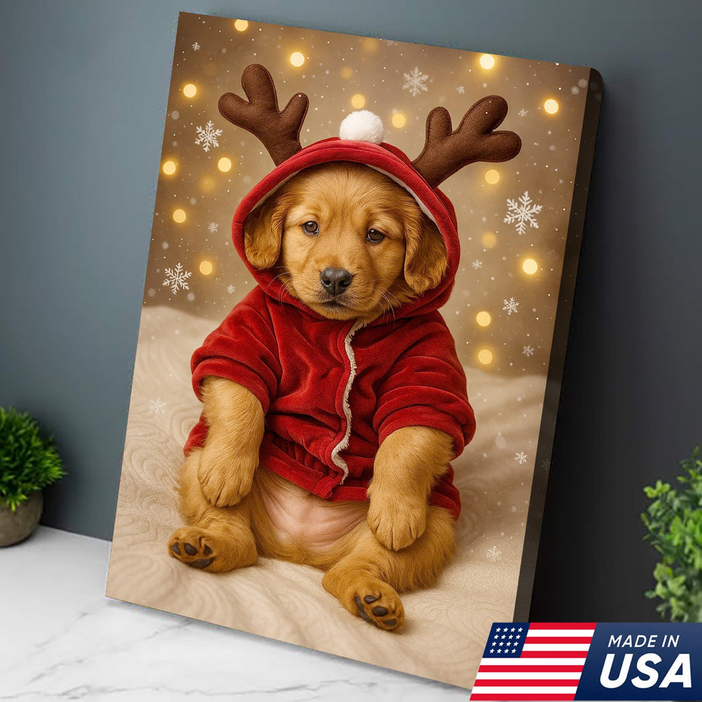 Christmas Puppy Reindeer Canvas Wall Art, Cute Golden product image 4