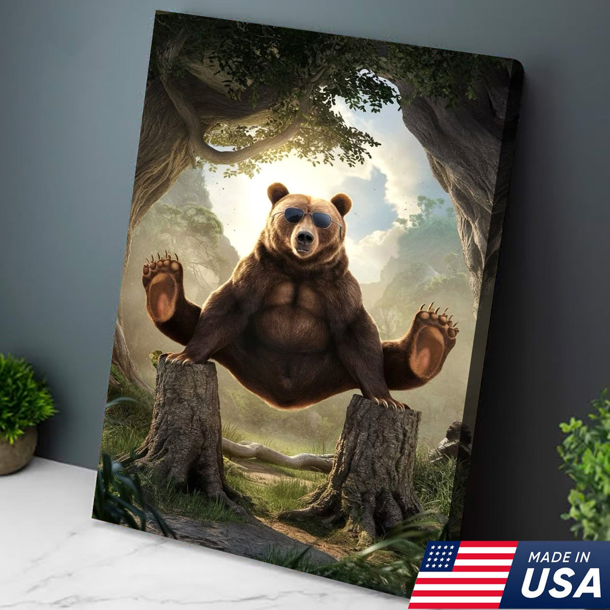 Funny Bear Canvas, Cool Animal Wall Art, Sunglasses Bear Decor