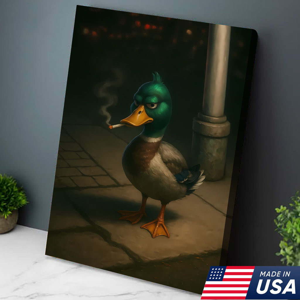 Funny Duck Canvas, Grumpy Mallard Wall Art, Humorous Bird Lover Decor for Man Cave or Cabin