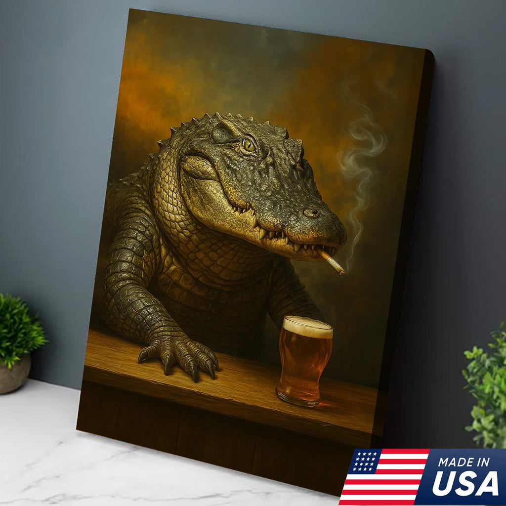 Alligator Wall Art Canvas – Rustic Wildlife Animal Print for Hunting Cabin