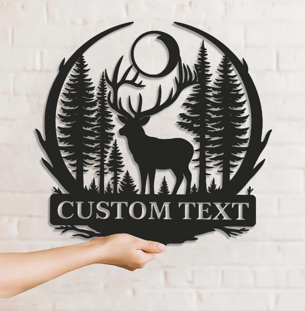 Personalized Metal Sign WITH LED/WITHOUT LED – Deer and Forest Silhouette Wall Art