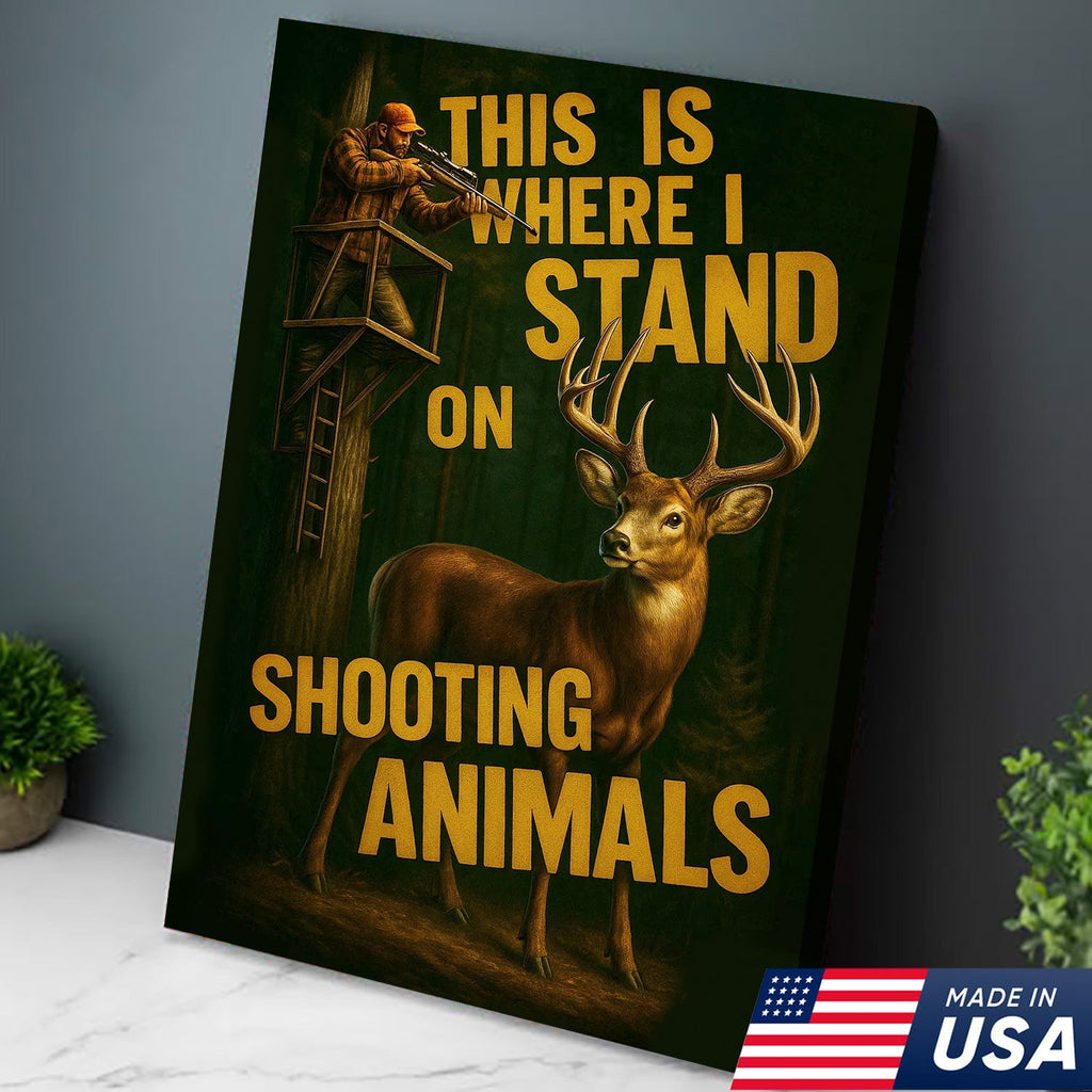 Deer Hunting Canvas Wall Art – Hunter in Tree Stand with Quote “This Is Where I Stand”