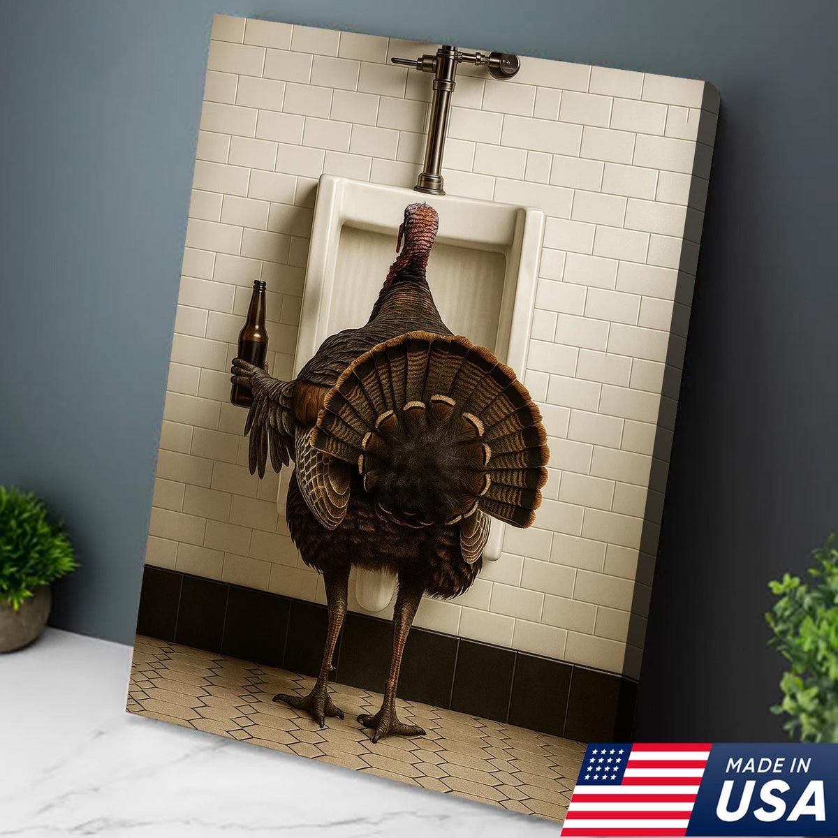 Hilarious Turkey Canvas Wall Art – Funny Bathroom Humor Decor – Rustic Hunting Cabin Gag Gift