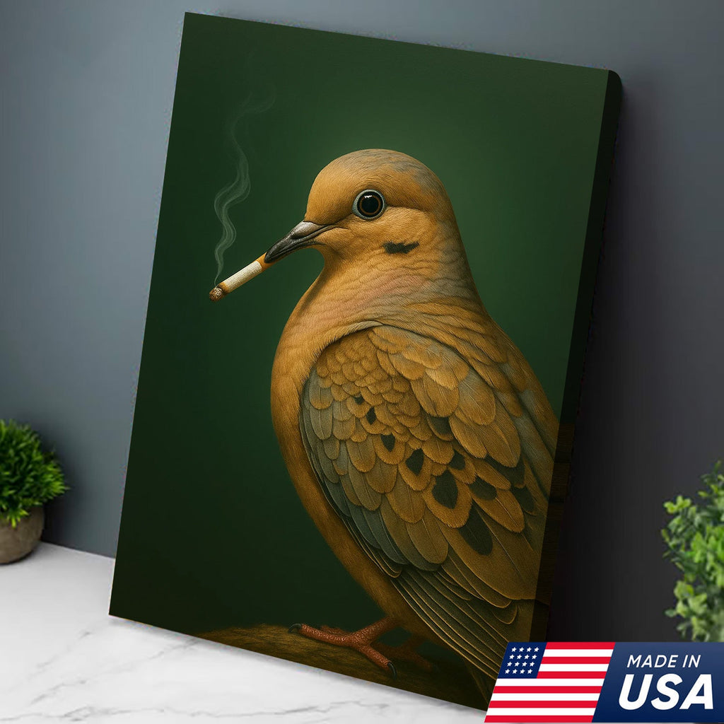 Mourning Dove Wall Art Canvas - Rustic Wildlife Cabin Decor - Unique Hunting Lodge Artwork