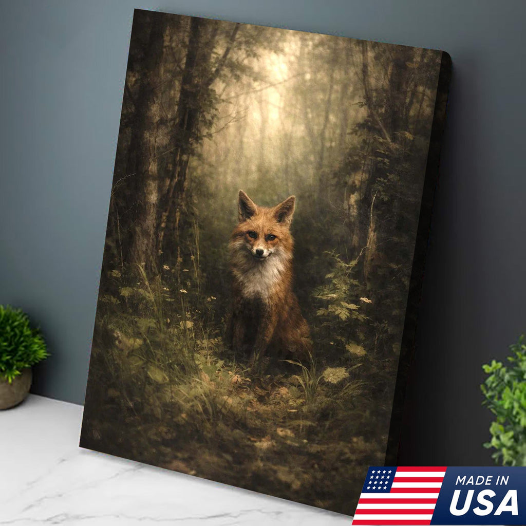 Enchanted Forest Fox Canvas Wall Art, Mystical Woodland Animal Portrait