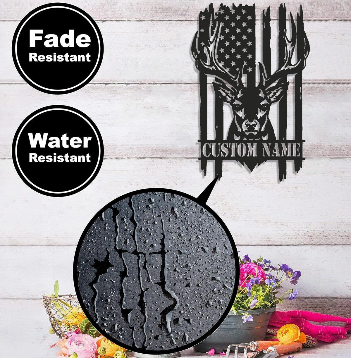 Personalized Vertical American Flag Deer Hunting Metal Sign WITH LED/WITHOUT LED Light Rustic Lodge Wall Decor