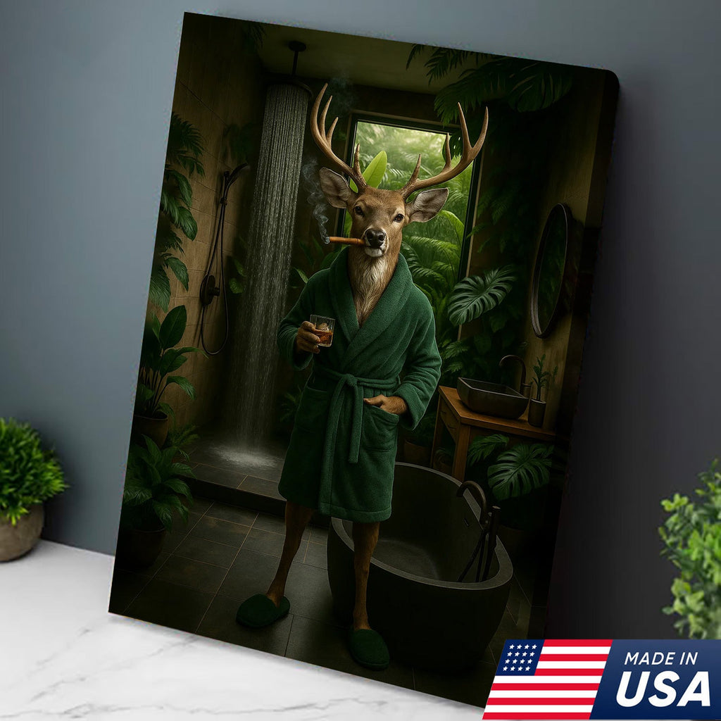 Gentleman Buck Canvas Wall Art – Sophisticated Deer Lodge Decor – Rustic Cabin Hunting Vibe