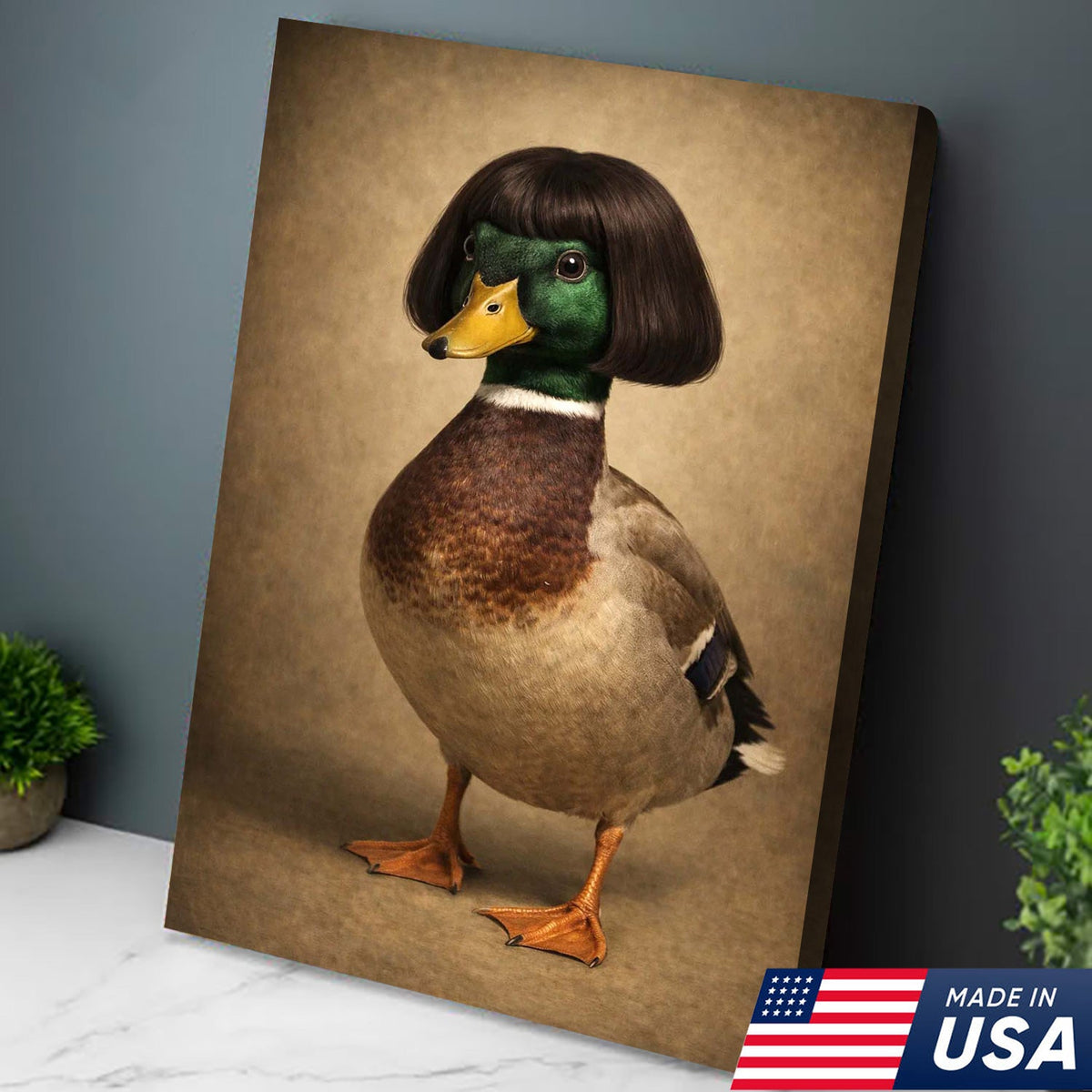 Whimsical Duck Portrait Canvas Wall Art, Funny Animal Character Illustration