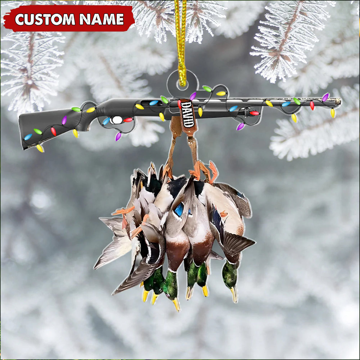 Personalized Duck Hunting Acrylic Christmas Ornament – Custom Name Shotgun Gift For Hunters