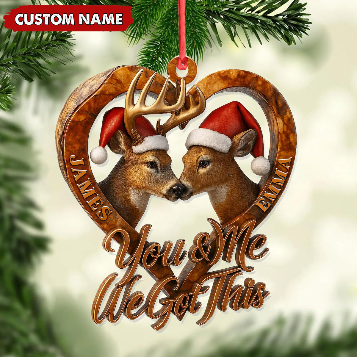 Personalized Deer Couple Christmas Ornament, You & Me We Got This Custom Name Gift