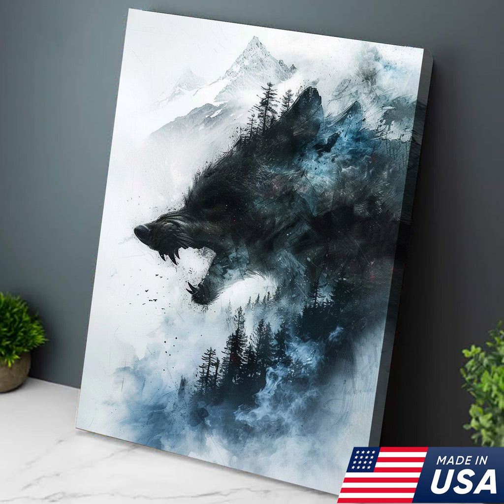 Wolf Forest Canvas Wall Art – Wild Wilderness Mountain Decor – Rustic Cabin & Lodge Artwork