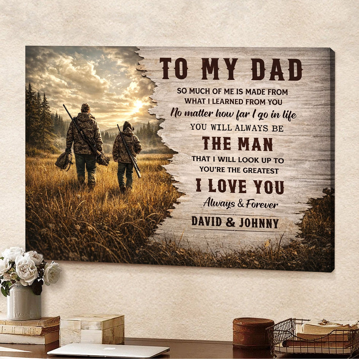 To My Dad Hunting Canvas Print, Personalized Dad Hunter Canvas Decor