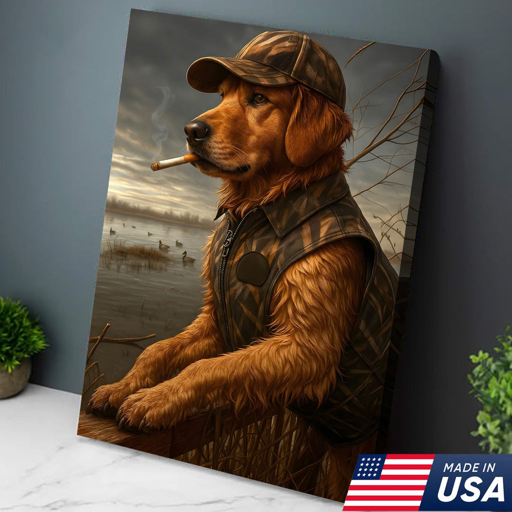 Golden Retriever Hunting Dog Canvas Wall Art, Duck Hunter Lab in Camo Vest