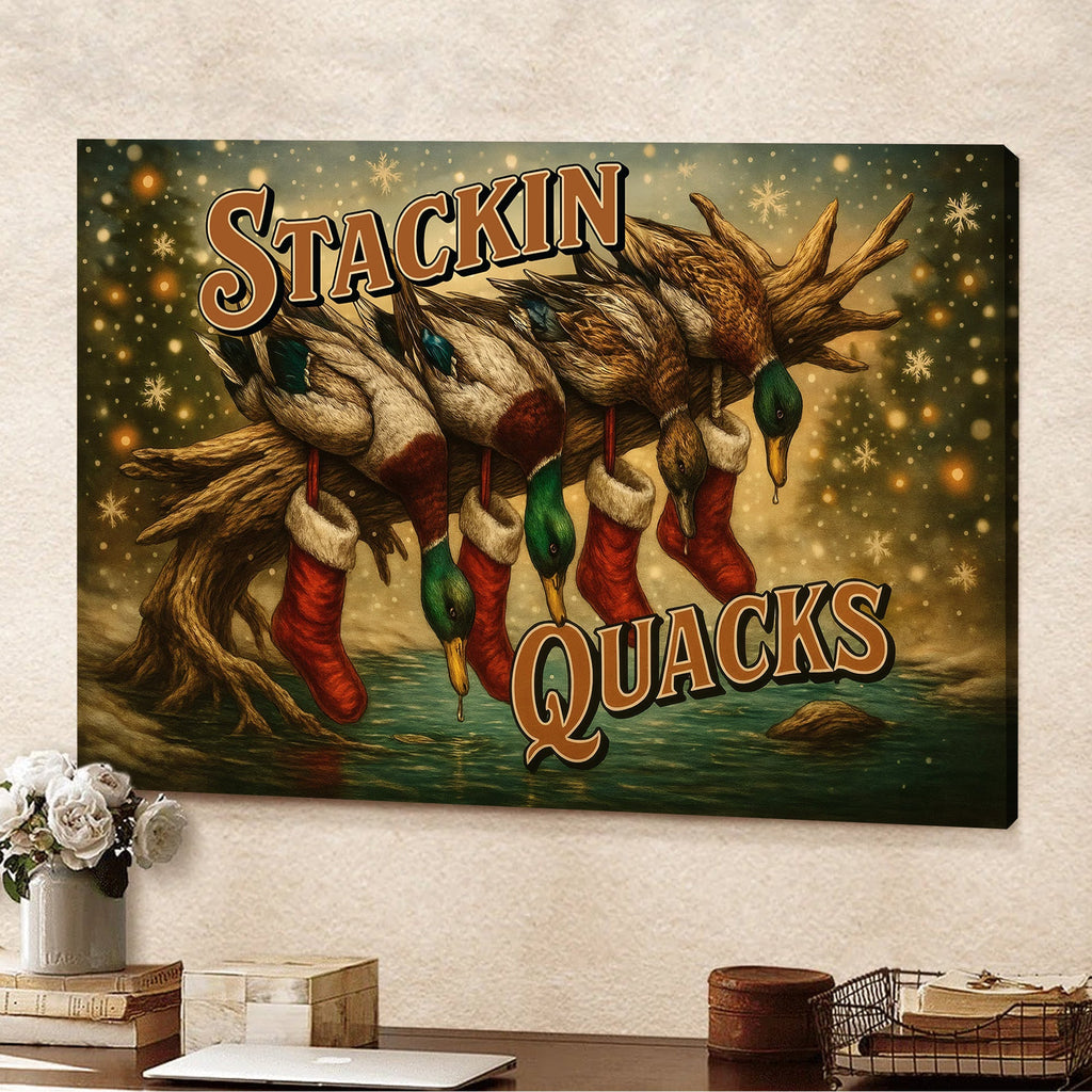 Stackin Quacks Canvas Wall Art, Funny Duck Hunting Christmas Decor
