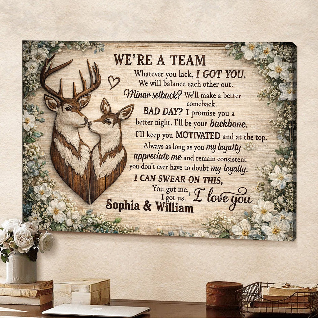 We’re a Team Couple Canvas Wall Art, Personalized Anniversary Gift for Husband Wife