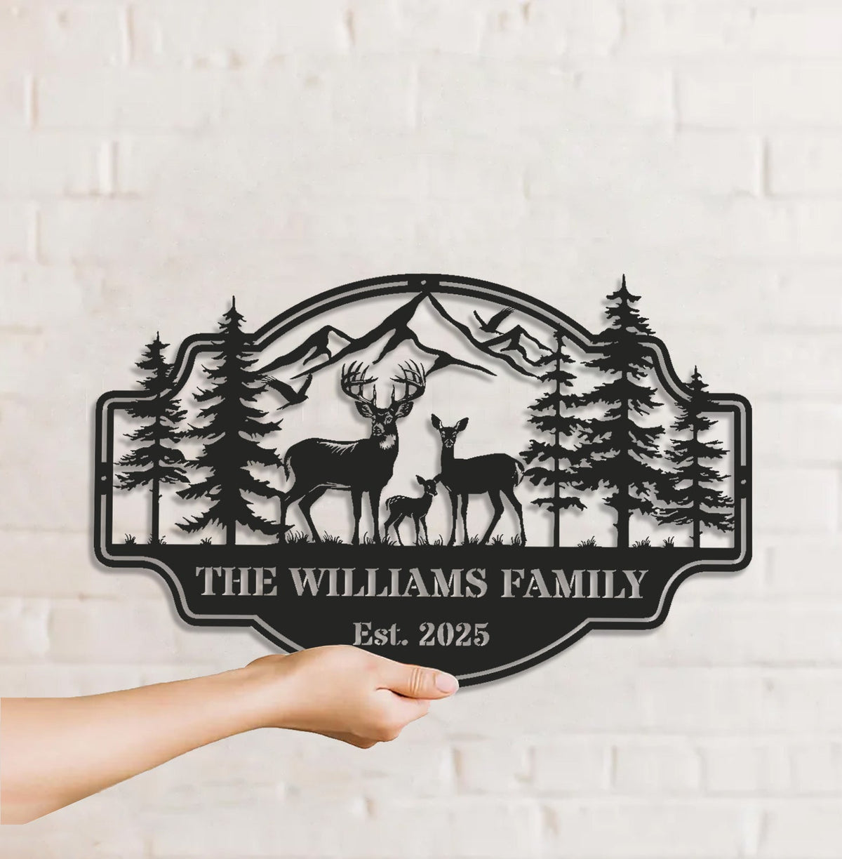 Personalized Deer Family Metal Sign WITH LED/WITHOUT LED - Rustic Cabin Wall Decor