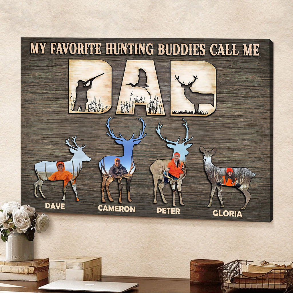 Personalized Hunting Dad Photo Wall Art Canvas - Custom Deer Family Name Plaque