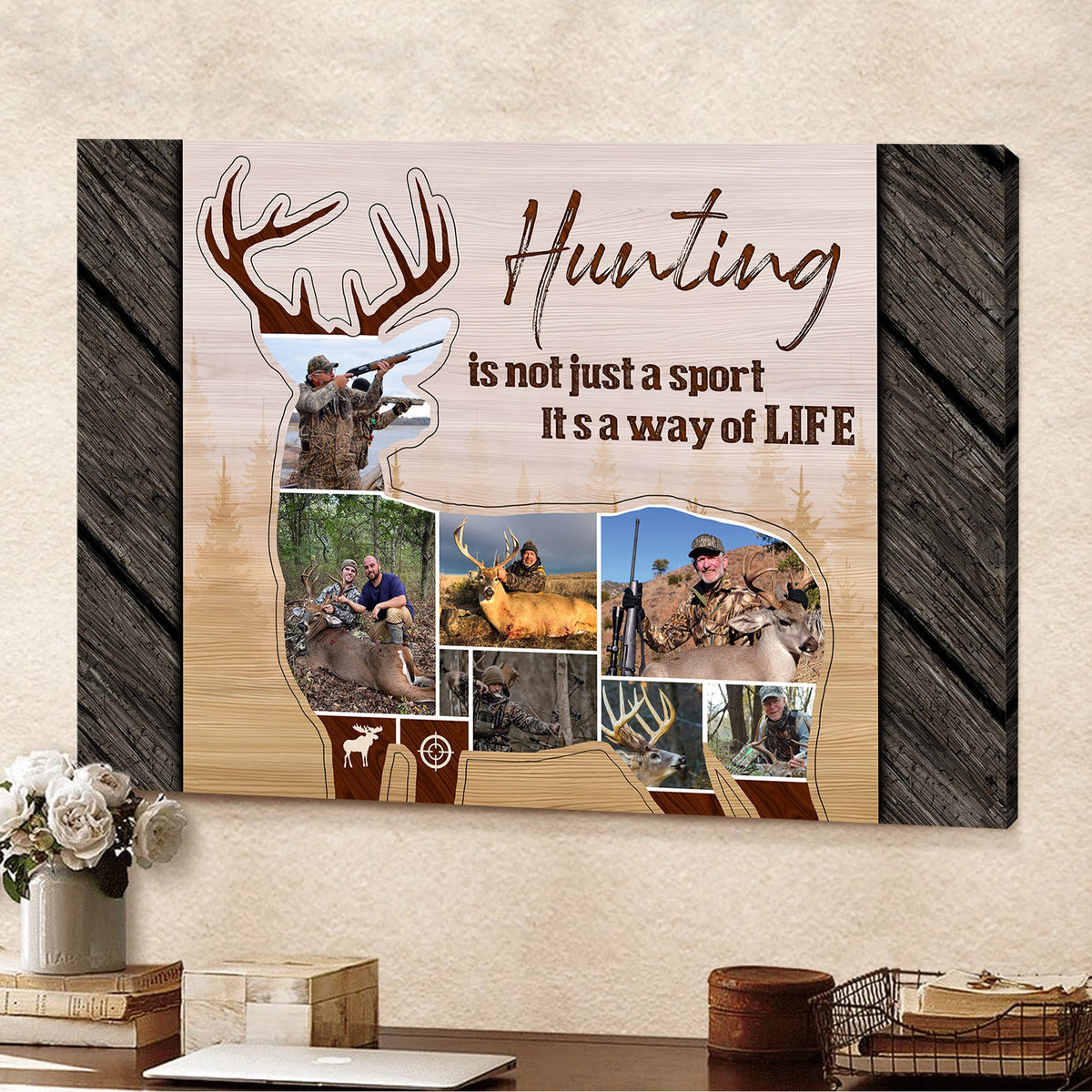 Custom Hunting Photo Collage Sign Canvas - Deer Silhouette Wall Art, Hunter Gift for Men