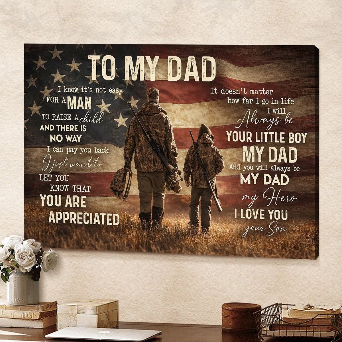 To My Dad Hunting Canvas Wall Art – Father and Son Deer Hunting Gift