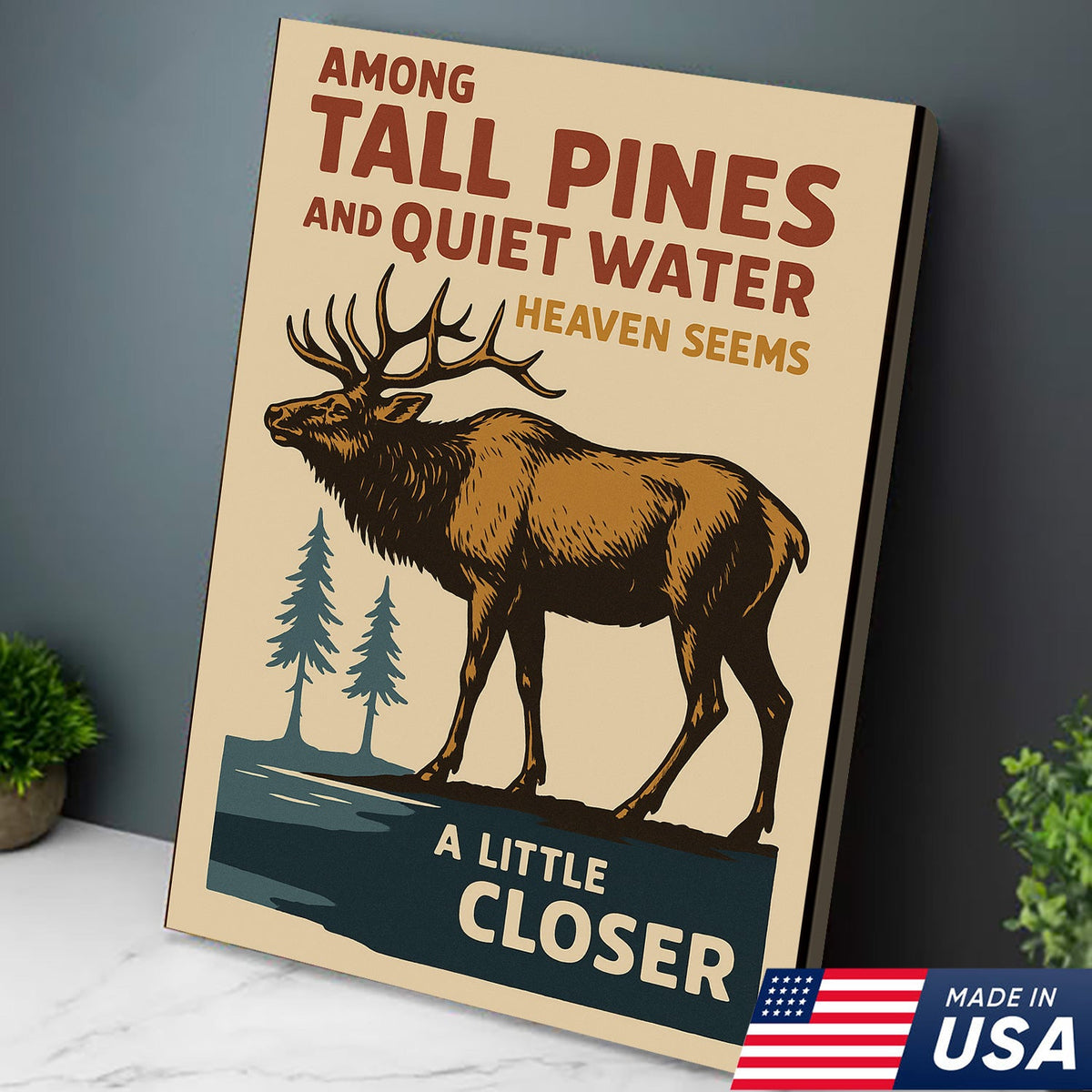 Set Of 3 Vintage Cabin Canvas Wall Art – Elk, Fish & Duck Retro Posters for Lake House & Lodge Decor