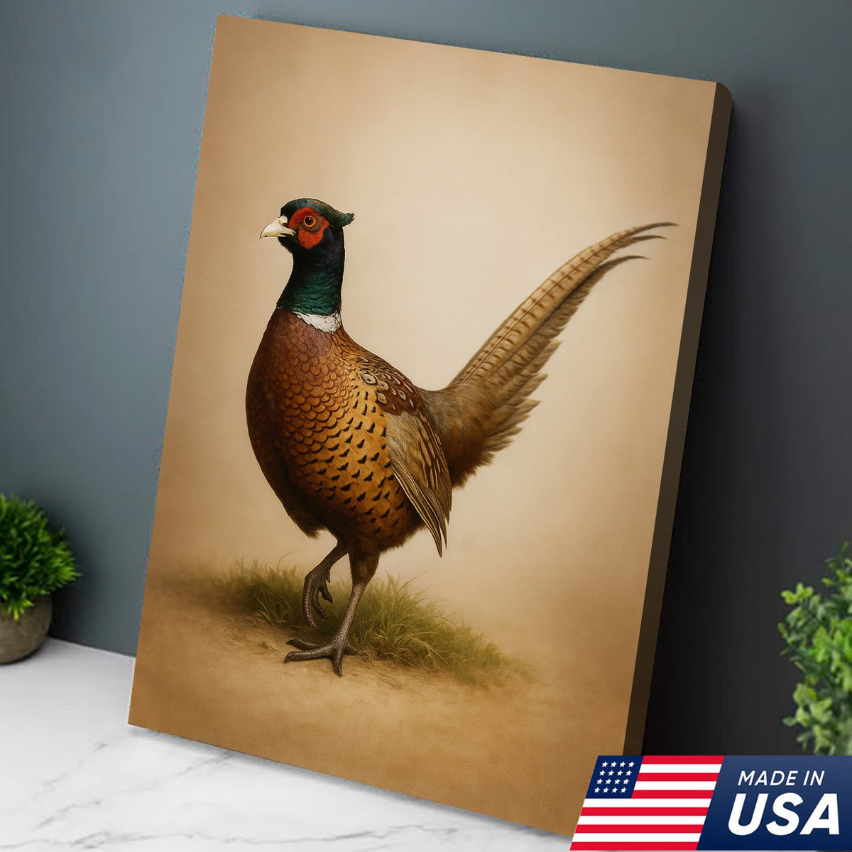 Pheasant Wall Art – Rustic Hunting Bird Canvas Print for Cabin, Lodge & Farmhouse Decor