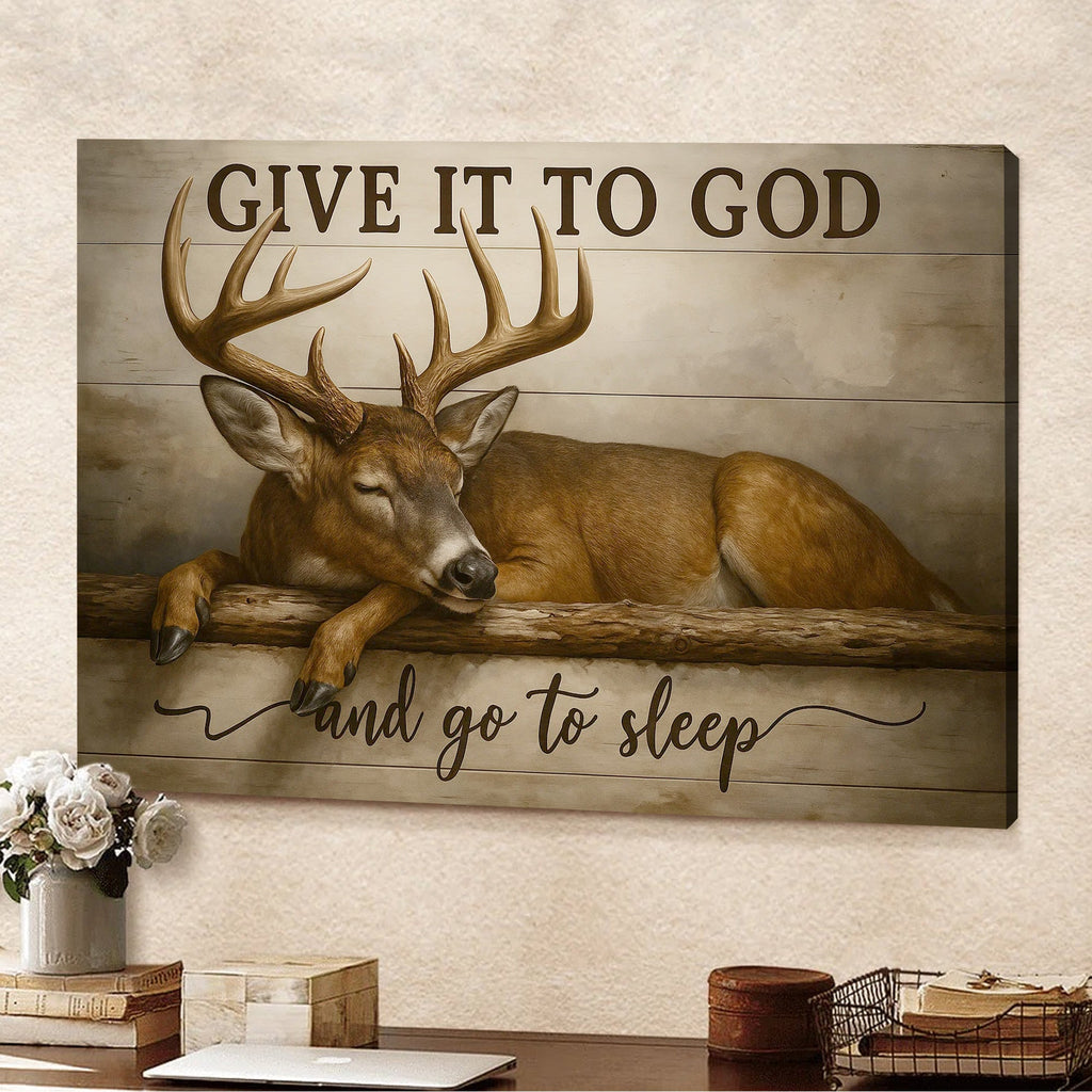 Faith Deer Canvas Art – Peaceful Sleeping Buck with Inspirational Quote