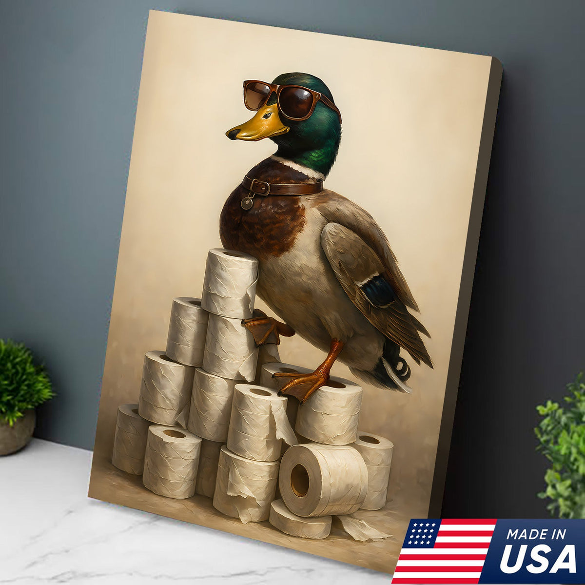 Funny Cool Duck Wall Art Canvas – Cool Bathroom Wall Art for Men, Toilet Humor Gift