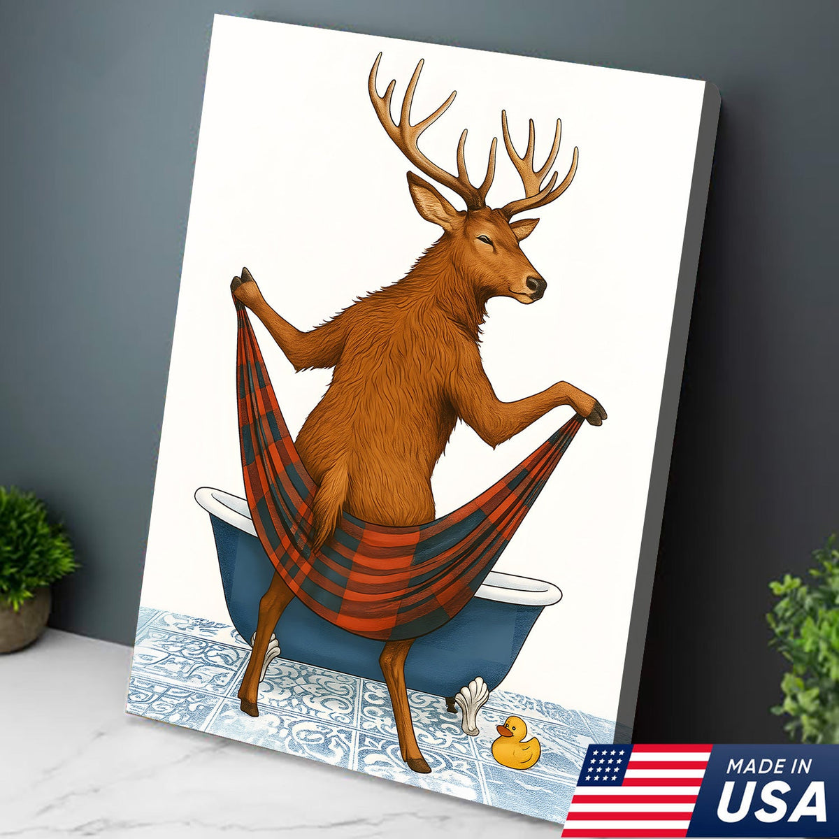 Funny Deer Bathroom Canvas Art – Unique Gift for Hunters, Rustic Cabin & Wildlife Lovers