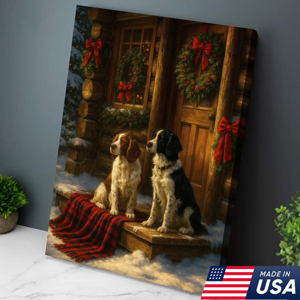 Christmas Dogs Canvas Wall Art, Winter Cabin Decor, Holiday Dog Print