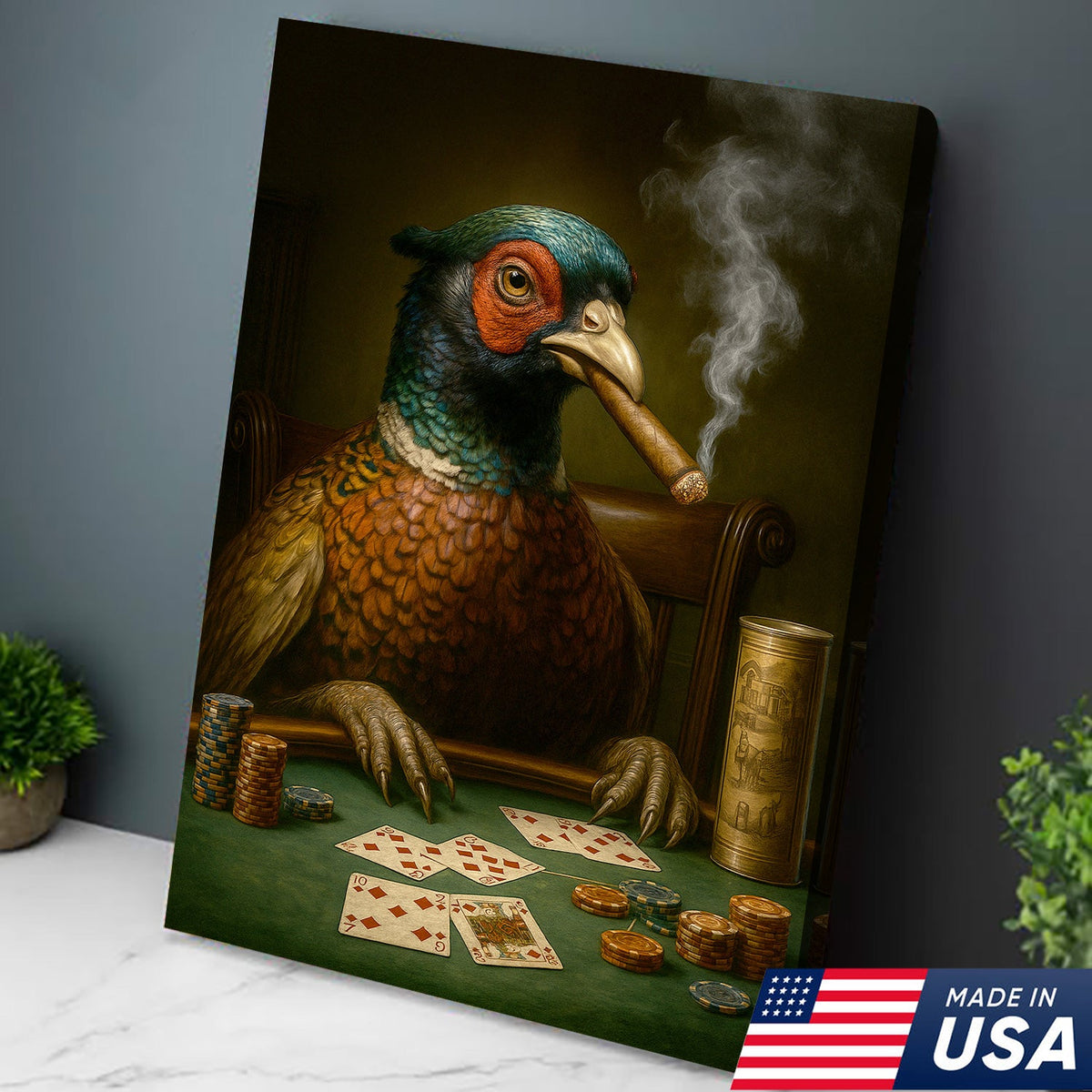 The Poker Pheansant Wall Art Canvas – Funny Smoking Pheasant Wall Art for Men