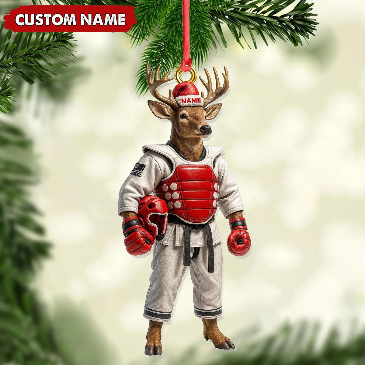Custom Name Deer Karate Ornament, Taekwondo Christmas Gift Decor