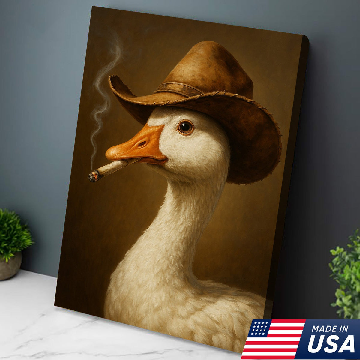 Cowboy Duck Canvas Wall Art – Funny Rustic Decor for Hunters & Man Cave