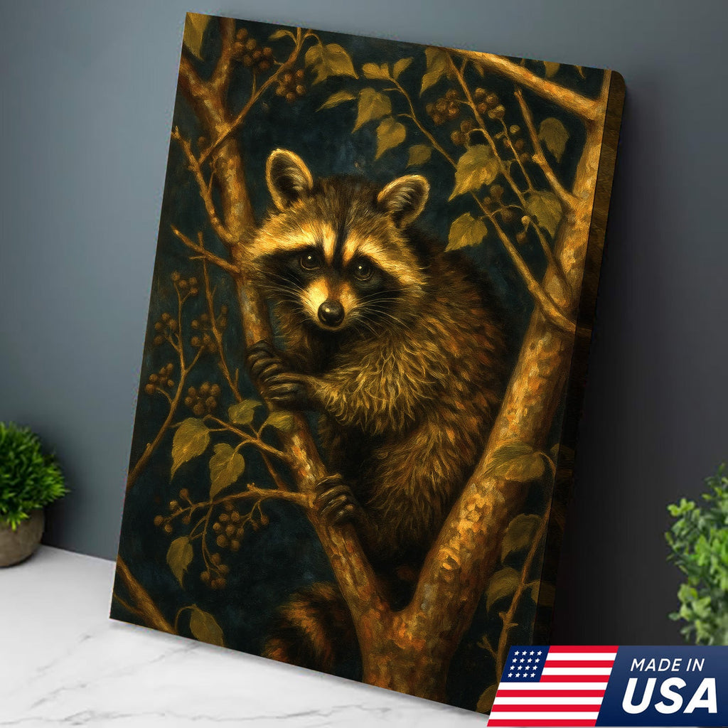 Raccoon Canvas Wall Art – Forest Night Wildlife, Rustic Lodge Decor, Gift for Animal Lovers