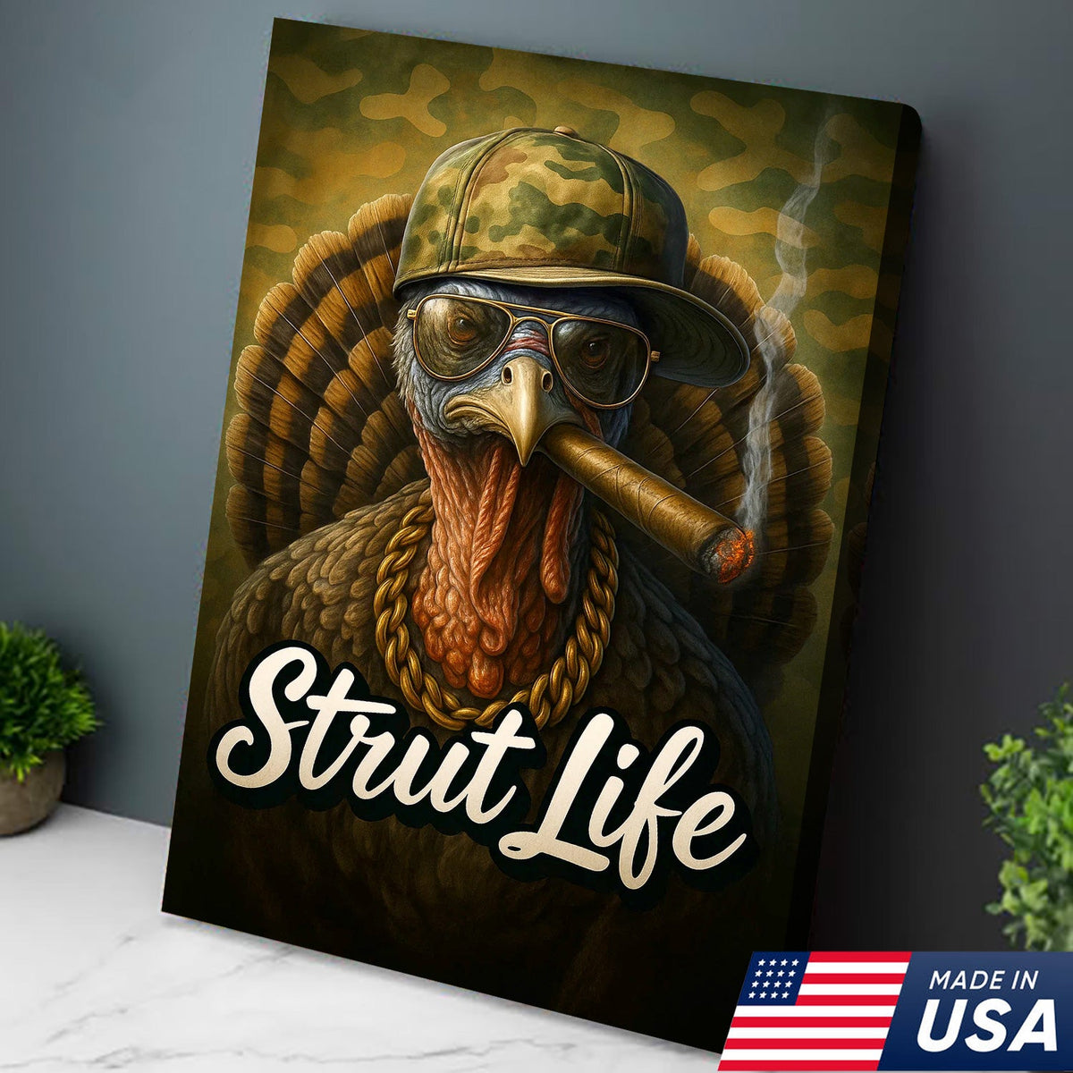Strut Life Turkey Canvas Wall Art, Funny Turkey Hunter Decor, Rustic Cabin Artwork for Men