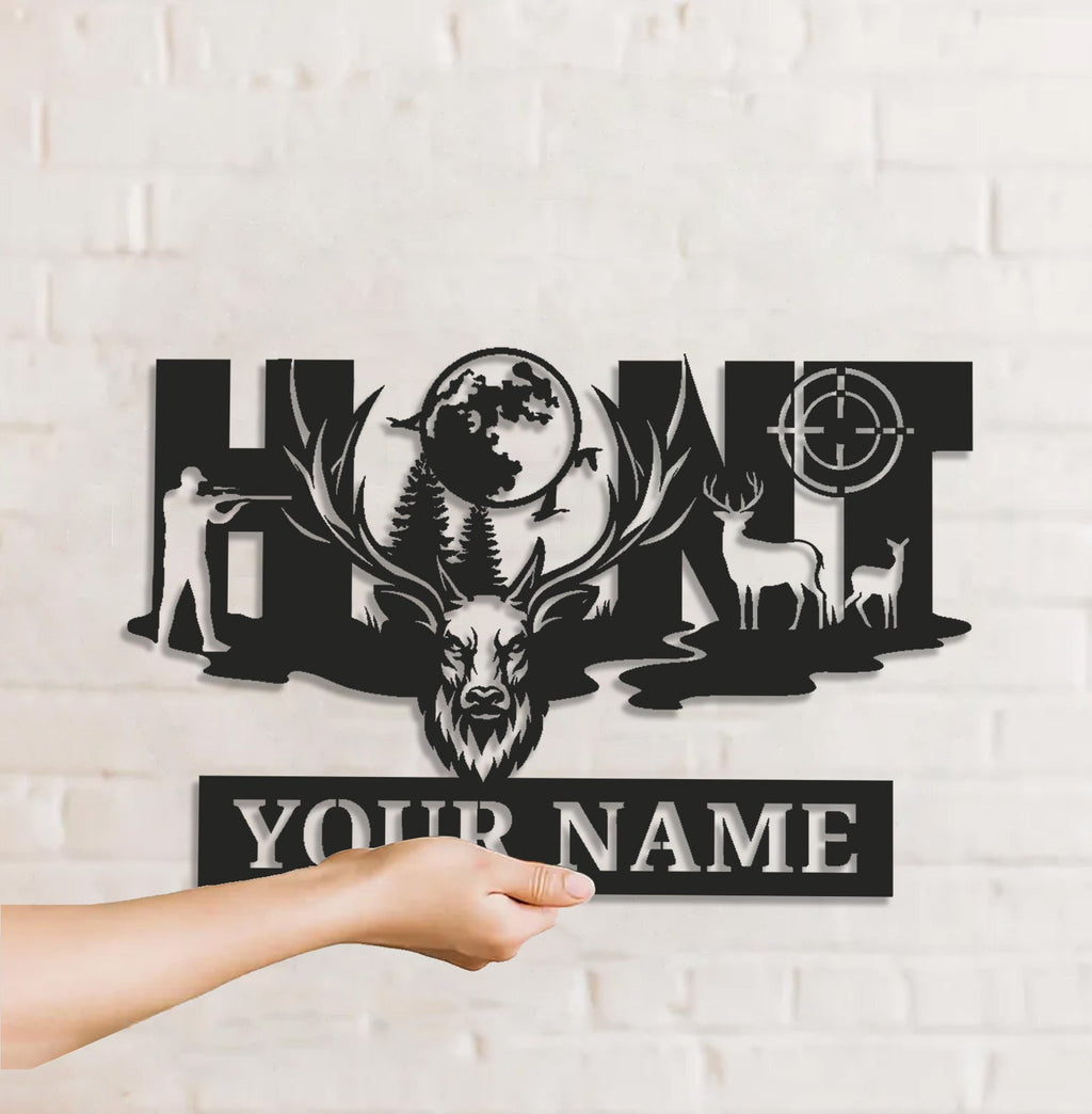 Personalized Deer Hunter Metal Sign WITH LED/WITHOUT LED, Custom Name Hunting Light