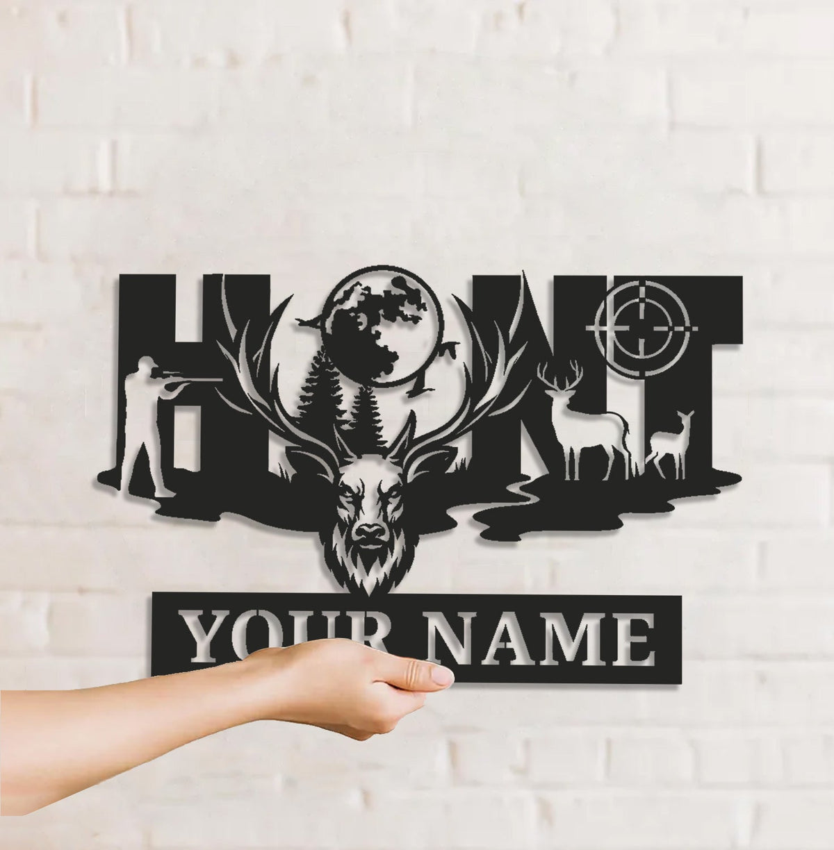 Personalized Deer Hunter Metal Sign WITH LED/WITHOUT LED, Custom Name Hunting Light