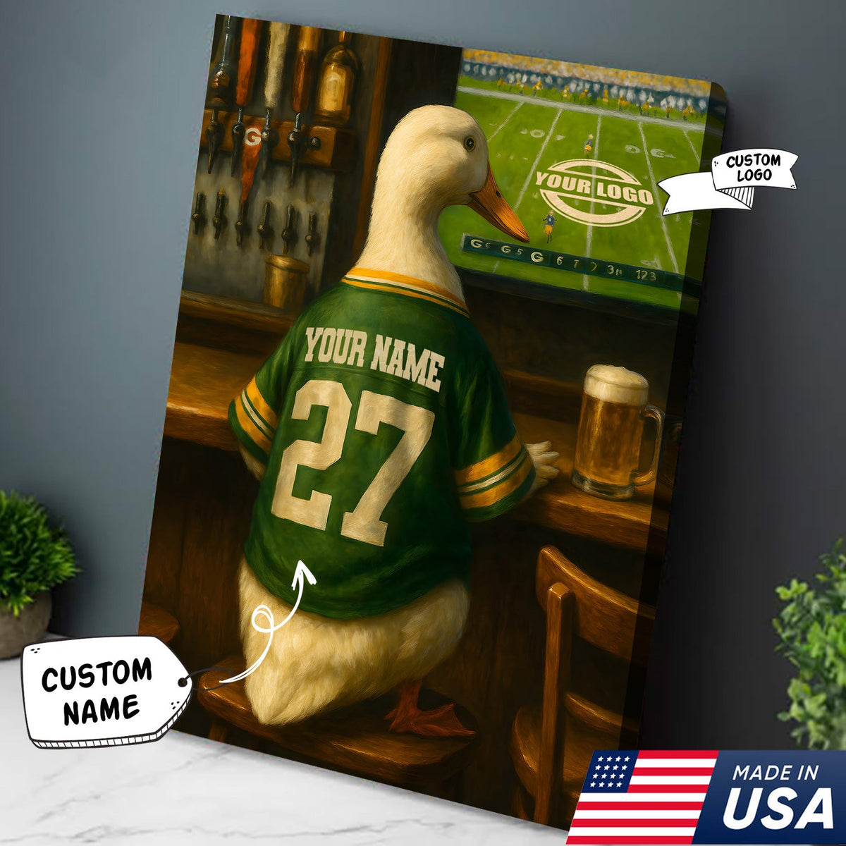 Custom Duck Football Canvas Wall Art – Personalized Duck Watching Sports Drinking Funny Sports Bar Decor