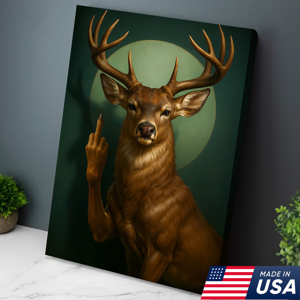 Funny Fukin Deer Wall Art – Sarcastic Wildlife Canvas for Hunters, Man Cave & Cabin Decor