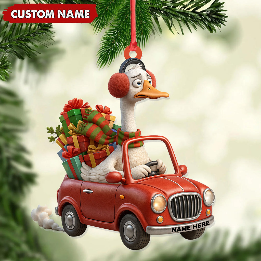 Personalized Funny Goose Driving Car Acrylic Christmas Ornament - 3D Christmas Decor Gift for Hunters & Outdoorsmen