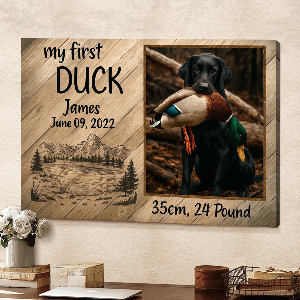 My First Duck Hunting Personalized Canvas, Custom Labrador Retriever Photo Wall Art