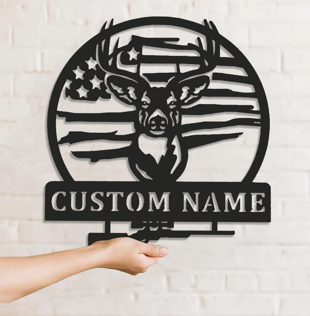 Personalized Deer Hunting Metal Sign WITH LED/WITHOUT LED, Rustic Buck Wall Art with American Flag