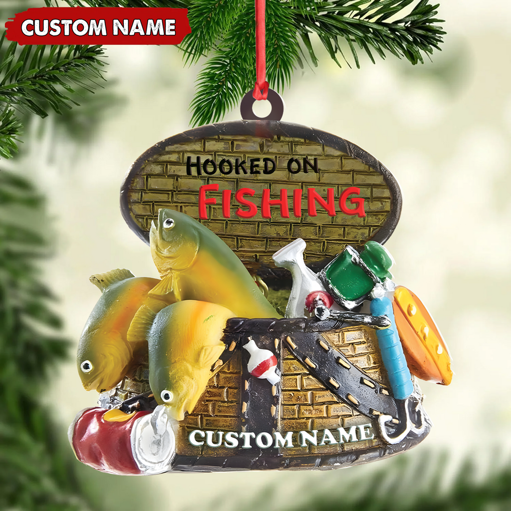 Custom Fishing Ornament – Personalized Hooked on Fishing Christmas Decoration