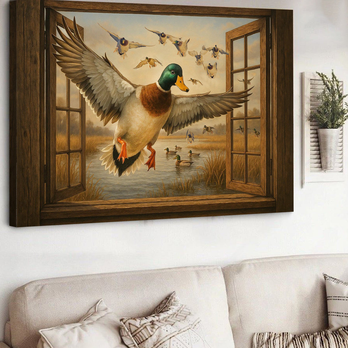 Duck Hunting Canvas Painting – Wildlife Wall Decor for Hunters